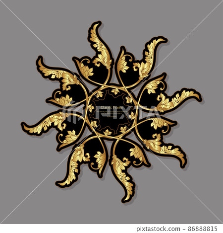 Baroque frame decor. Detailed rich ornament graphic line art. Baroque frame decor. Detailed rich ornament graphic line art. 86888815