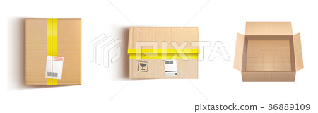 Empty cardboard boxes, brown carton package Empty cardboard boxes, brown carton package 86889109