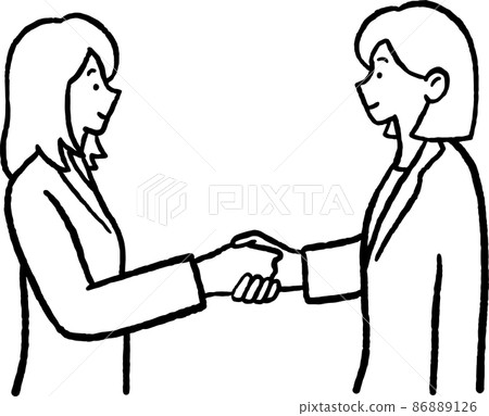 Illustration material of a woman shaking hands Only line drawing 86889126