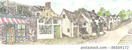 歐洲鄉村小鎮風景【手繪水彩】 86889172