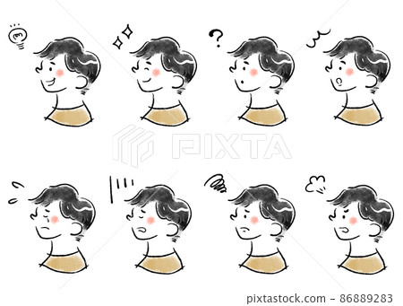 具有各種面部表情的男人的個人資料圖標手繪插圖素材集 86889283