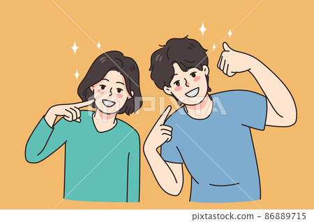 Smiling children wear braces for even healthy teeth  86889715