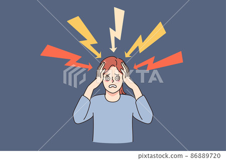 Frustrated woman overwhelmed with life problems Frustrated woman overwhelmed with life problems 86889720