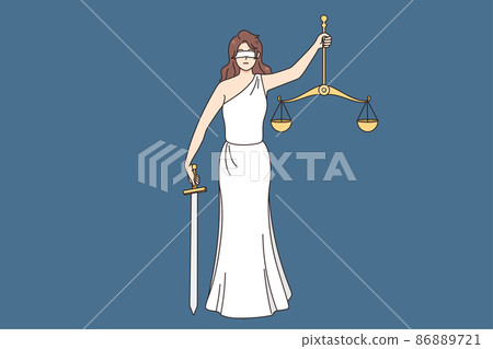 Illustration Of Lady Justice Holding Scales And Sword And Wearing A  Blindfold In A Vintage Woodblock Style. Eps-8 Royalty Free SVG, Cliparts,  Vectors, and Stock Illustration. Image 74426563.