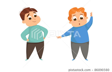 Overweight kids doing sports set. Cute chubby boys. Children obesity concept cartoon vector illustration 86890380