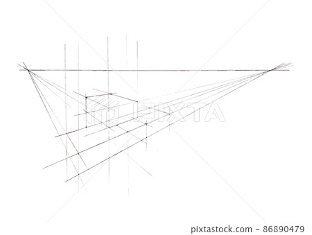 Hand-painted perspective line of a horizontally long house 86890479