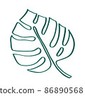 Monstera leaf line art. Trendy simple one line botanical drawing. Minimal design modern decor. Vector illustration isolated on white background 86890568