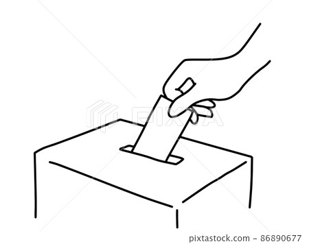 Line drawing illustration at hand to vote _ monochrome 86890677