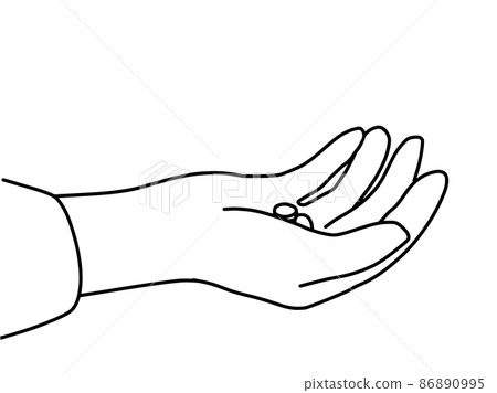 Line drawing illustration with tablets on palm_monochrome Line drawing illustration with tablets on palm_monochrome 86890995