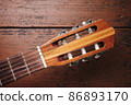 Guitar head and part of the guitar fingerboard. 86893170