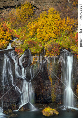 Hraunfossar waterfall in Iceland. Autumn 86893351