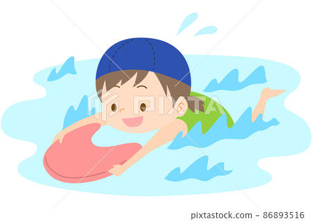 Girl swimming on a kickboard with a swimming cap - Stock Illustration ...