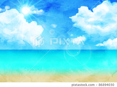Watercolor illustration background of blue sky and sea (resort, summer, travel, beach) Watercolor illustration background of blue sky and sea (resort, summer, travel, beach) 86894030