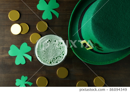 Different accessories for St.Patrick's Day, top view 86894349