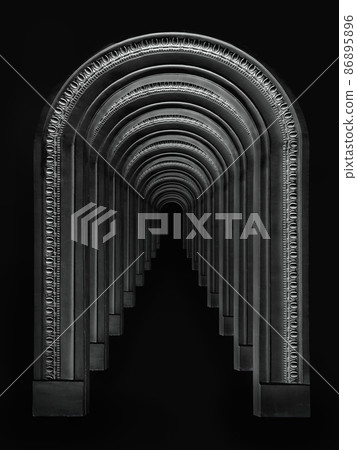 Antique stone arch enfilade isolated on black Antique stone arch enfilade isolated on black 86895896