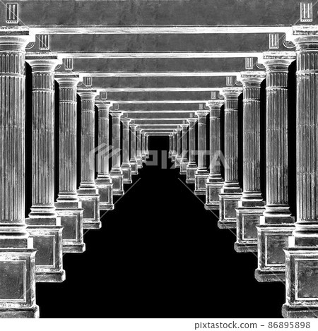 Antique stone arch enfilade isolated on black 86895898