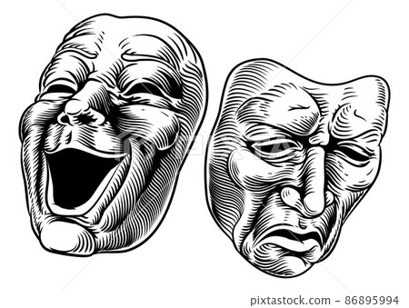 comedy tragedy masks black and white