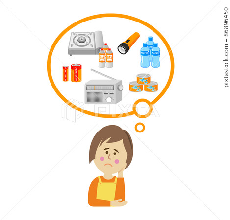 遭受防災用品的家庭主婦的插圖圖像 86896450
