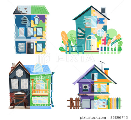 Home renovation, old house before and after repair. New and old suburban cottage. Remodel building 86896743