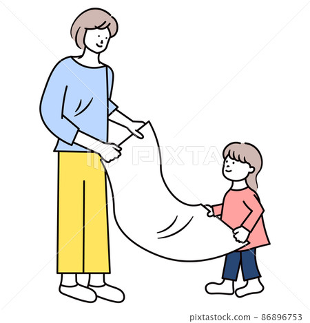 母親和孩子正在折疊床單的插圖素材 母親和孩子正在折疊床單的插圖素材 86896753
