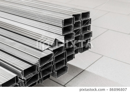 A bunch of steel pipes installation pipeline building metal construction material 86896807