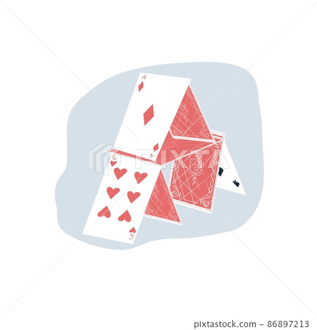 Flat cartoon house of cards,amusement and hobby vector illustration concept Flat cartoon house of cards,amusement and hobby vector illustration concept 86897213