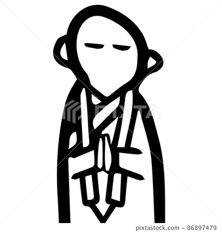 Line art illustration of a monk holding hands 86897479
