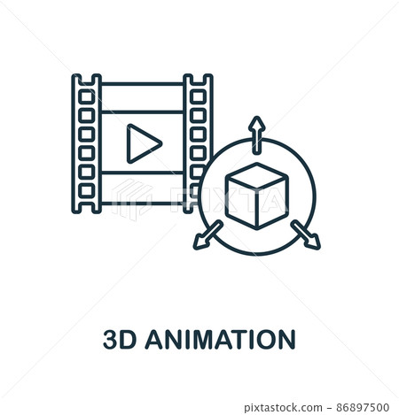 3D Animation icon. Line element from video production collection. Linear 3D Animation icon sign for web design, infographics and more. 86897500