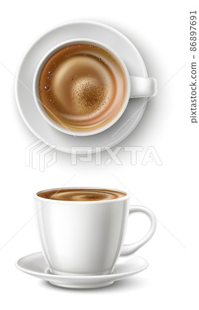 White ceramic cup of hot coffee. Cappuccino mockup 86897691