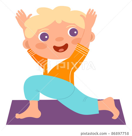 Kid workout. Happy child exercise on mat 86897758
