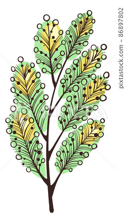 Green wild plant branch. Floral ornament element 86897802