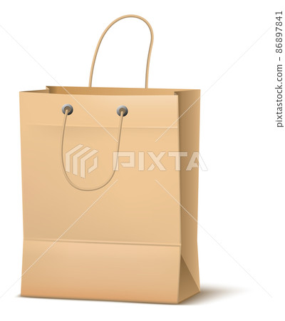 Brown paper shopping bag mockup. Realistic cardboard package with handles 86897841