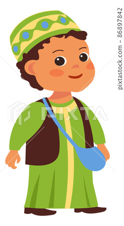 Boy in traditional muslim clothes. Happy arab kid Boy in traditional muslim clothes. Happy arab kid 86897842