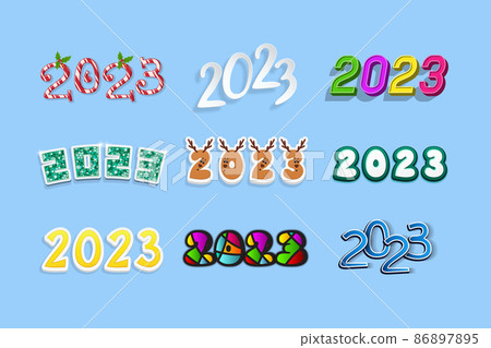 Calendar date 2023 number design template set multicolor on blue background Calendar date 2023 number design template set multicolor on blue background 86897895