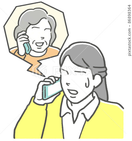 母親在電話裡與女兒交談時陷入困境的女兒 86898364