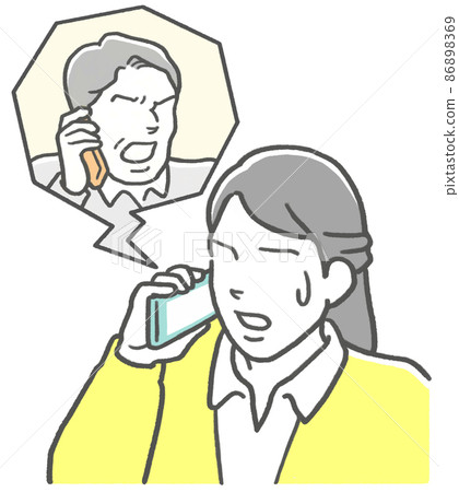 A female subordinate who is confused when talking to a male boss on a mobile phone 86898369