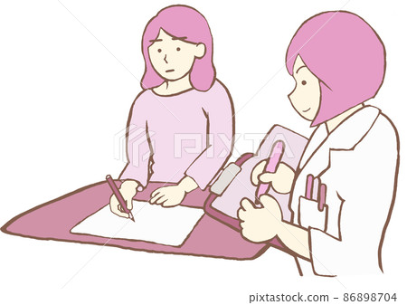 一名婦女接受臨床心理學家抑鬱症心理測試的插圖 簡單 86898704