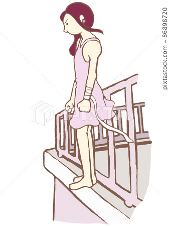 人格障礙女性試圖跳下建築物的插圖 簡單 人格障礙女性試圖跳下建築物的插圖 簡單 86898720