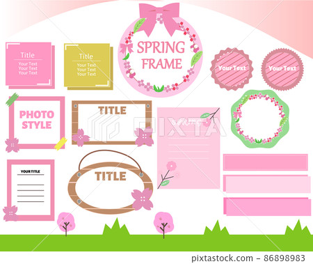 Spring frame heading set cute cherry blossom vector 86898983