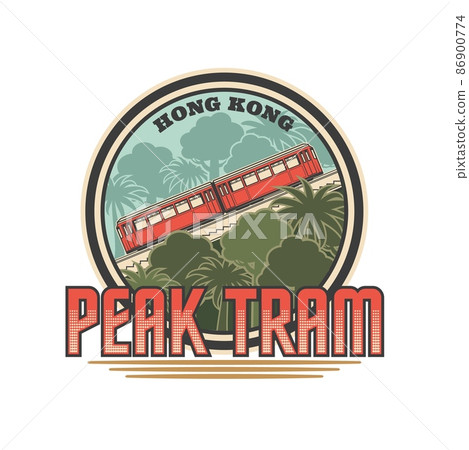 Hong Kong peak tram icon of China travel and tourism. Vector cars of funicular railway peak tram going to upper terminus of Victoria peak, isolated round badge, Asia and Hong Kong travel landmark Hong Kong peak tram icon of China travel and tourism. Vector cars of funicular railway peak tram going to upper terminus of Victoria peak, isolated round badge, Asia and Hong Kong travel landmark 86900774
