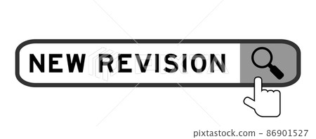 Search banner in word new revision with hand over magnifier icon on white background 86901527