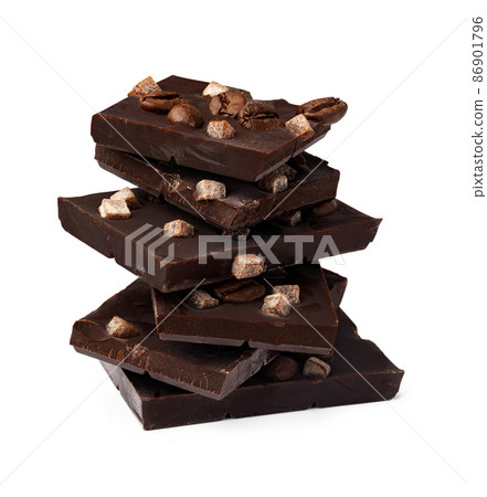 Сhocolate pieces filled with candied fruit isolated on white Сhocolate pieces filled with candied fruit isolated on white 86901796