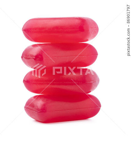 Pieces of pink soap isolated on white background Pieces of pink soap isolated on white background 86901797