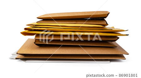 Stack of envelopes on white background Stack of envelopes on white background 86901801