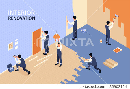 Interior Renovation Isometric Background 86902124