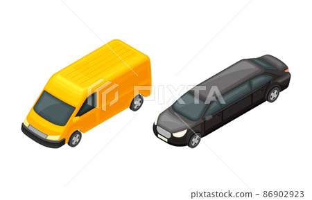 Van and Limousine as Motor Vehicle and Urban Transport Isometric Vector Illustration Set 86902923