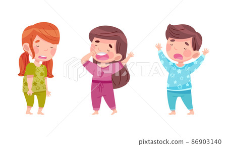 Sleepy Little Boy and Girl Wearing Pajamas Standing and Yawning Vector Illustration Set Sleepy Little Boy and Girl Wearing Pajamas Standing and Yawning Vector Illustration Set 86903140