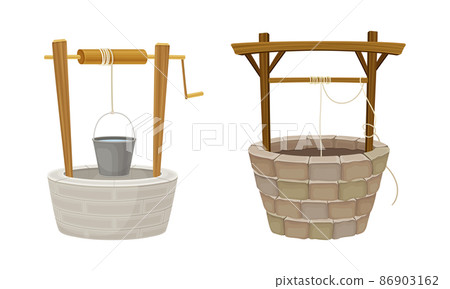 Well as Stone Structure in the Ground for Accessing Water Vector Illustration Set Well as Stone Structure in the Ground for Accessing Water Vector Illustration Set 86903162