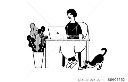 一個女人玩電腦的簡單插圖 一個女人玩電腦的簡單插圖 86903362