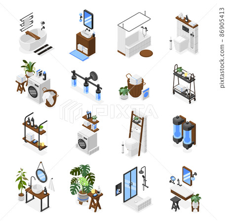 Bathroom Interiors Isometric Set - Stock Illustration [86905413] - PIXTA